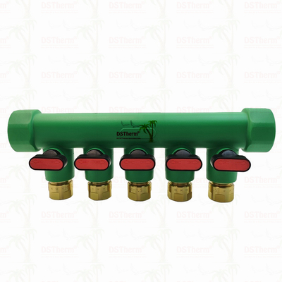 PPR-Verteiler mit Kugelhahn Warmwasser Rot 5-Wege-Verteiler Kundenspezifisches Logo und Farbe 25mm