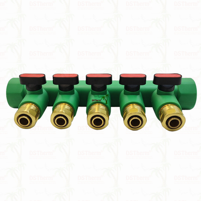 PPR-Verteiler mit Kugelhahn Warmwasser Rot 5-Wege-Verteiler Kundenspezifisches Logo und Farbe 25mm