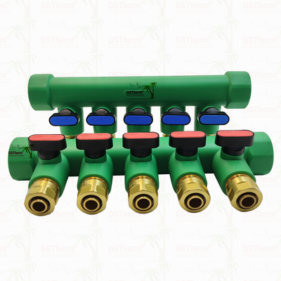 PPR-Verteiler mit Kugelhahn Warmwasser Rot 5-Wege-Verteiler Kundenspezifisches Logo und Farbe 25mm