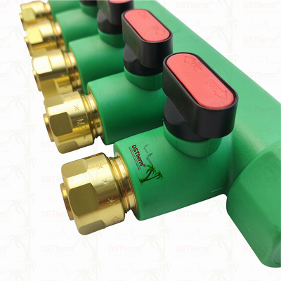 PPR-Verteiler mit Kugelhahn Warmwasser Rot 5-Wege-Verteiler Kundenspezifisches Logo und Farbe 25mm