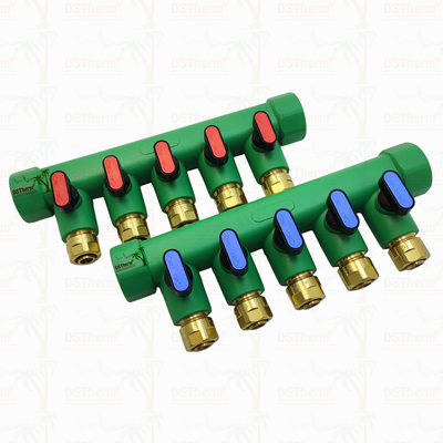 PPR-Verteiler mit Kugelhahn Warmwasser Rot 5-Wege-Verteiler Kundenspezifisches Logo und Farbe 25mm