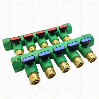 PPR-Verteiler mit Kugelhahn Warmwasser Rot 5-Wege-Verteiler Kundenspezifisches Logo und Farbe 25mm