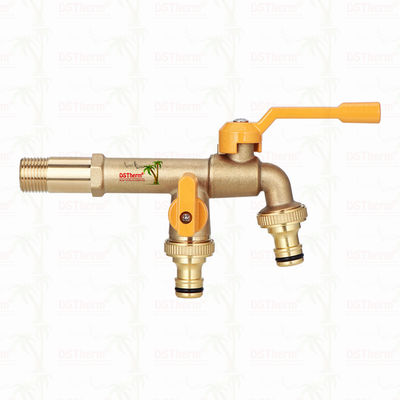 Langer Auslauf Schwerlast Messing Doppel Auslass Wasserhahn Verlängerter Körper Armaturen Messing Wasserhahn 1/2"*3/4"*3/4"