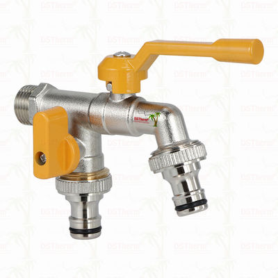 Messing Wirtschaftliche Doppel-Auslass-Hähne Messing Wasserhahn Nickel Beschichtet Messing Wasserhahn 1/2"*3/4"*3/4"