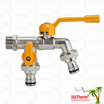 Messing Wirtschaftliche Doppel-Auslass-Hähne Messing Wasserhahn Nickel Beschichtet Messing Wasserhahn 1/2"*3/4"*3/4"