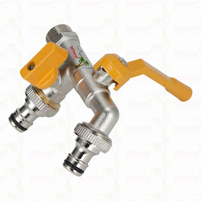 Messing Wirtschaftliche Doppel-Auslass-Hähne Messing Wasserhahn Nickel Beschichtet Messing Wasserhahn 1/2"*3/4"*3/4"