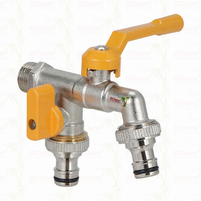 Messing Wirtschaftliche Doppel-Auslass-Hähne Messing Wasserhahn Nickel Beschichtet Messing Wasserhahn 1/2"*3/4"*3/4"