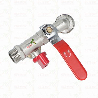 Messing Wirtschaftlich Doppel Auslass Hahn Nickel Beschichtet Wasserhahn Mit Rotem Griff 1/2"*3/4"*3/4"