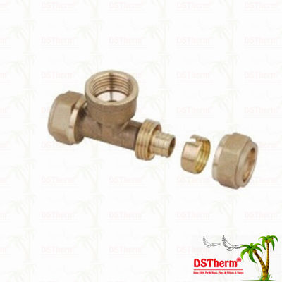 Gleiche verlegte Messinginstallationen Messingfarbe kundengebundener Logo Screw Fittings Middle Weight T-Stück Pex
