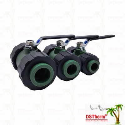 PPR-Kugelhahn mit Doppel-Union, Messingkugel, Eisengriff 20-63MM, Kundenspezifisches LOGO