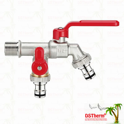 Einzigartiges Design, innovative Form, Doppel-Auslass-Wasserhahn mit rotem Aluminiumgriff 1/2