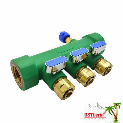 PPR-Verteiler mit Kugelhahn Warm- & Kaltwasser Blau 3-Wege-Verteiler Kundenspezifisches Logo und Farbe 25mm